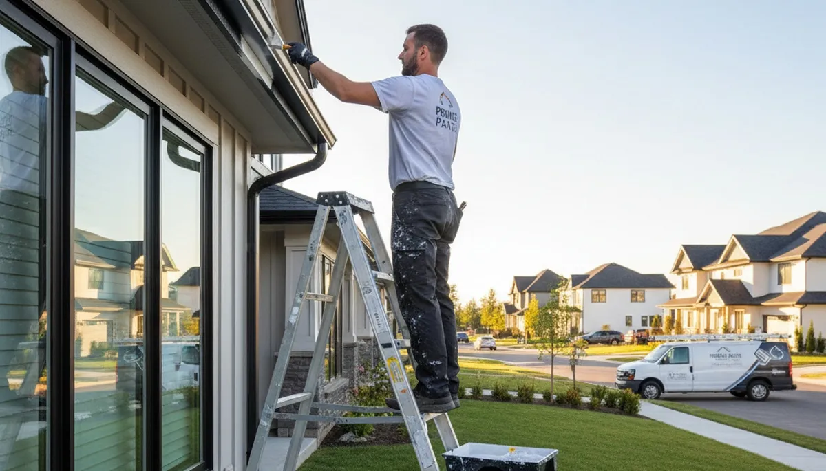 Professional painter refinishing home gutters in Chico, CA for durable, weather-resistant curb appeal