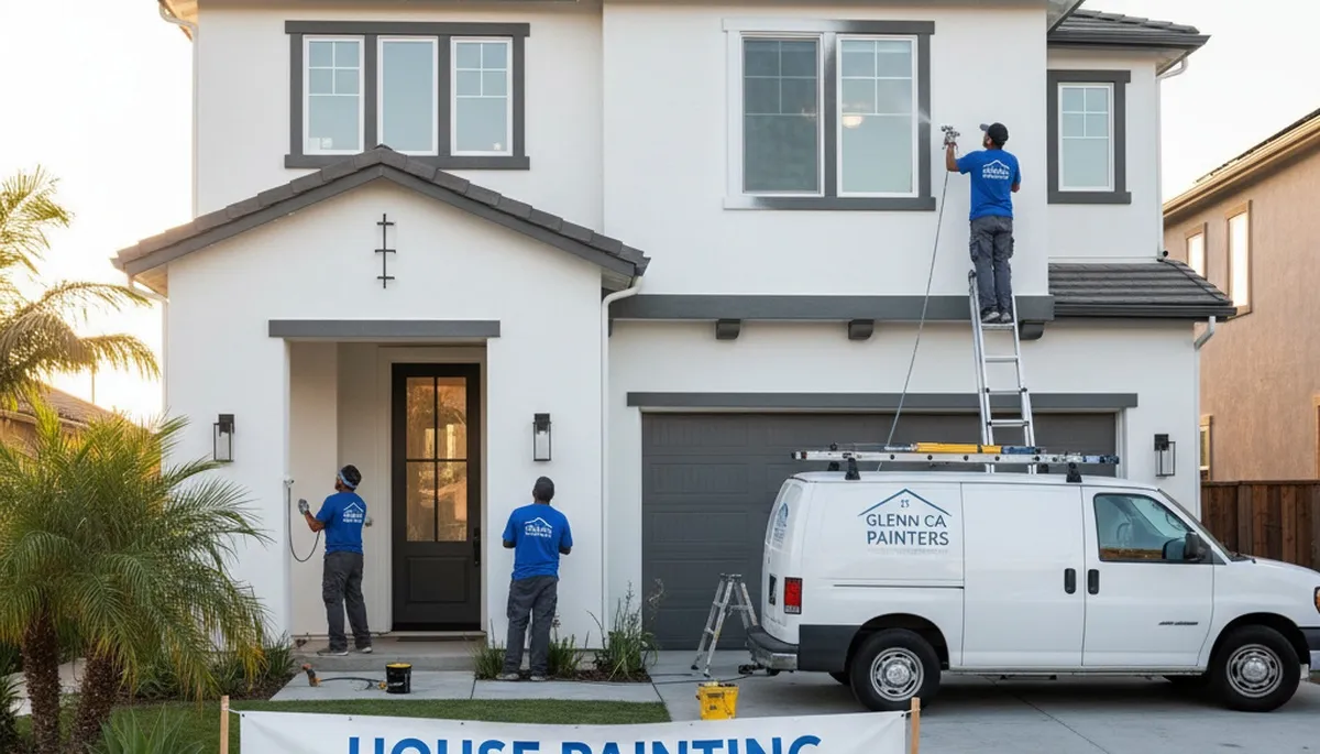 Professional house painters working on residential exterior in Chico, CA